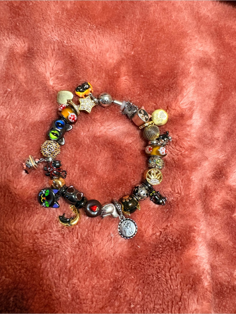 Pandora bangle with black cat theme charms